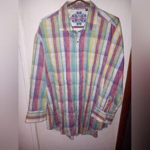 Robert Graham Mens 3XL Shirt Long Sleeve Flip Cuff Multicolor Stripe Button Up
